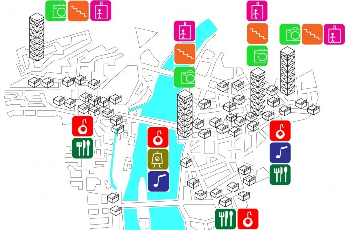 Diagrama de uso do centro histórico de Praga<br />Desenho Márcio Correia Campos 