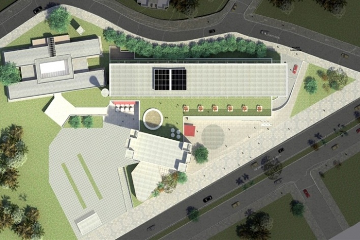 Centro de Referência em Empreendedorismo do Sebrae-MG, implantação, 1º lugar. Arquiteto Andreoni da Silva Prundêncio, 2008<br />Desenho escritório 
