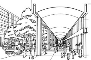 Galerias cobertas<br />Imagem dos autores do projeto 