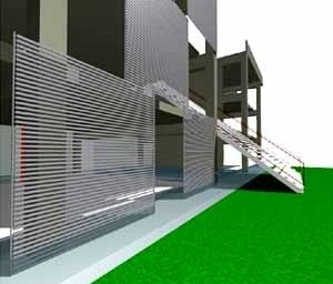 Perspectiva do Bloco Cultural (segue o mesmo esquema estrutural dos blocos habitacionais)<br />Imagem dos autores do projeto 