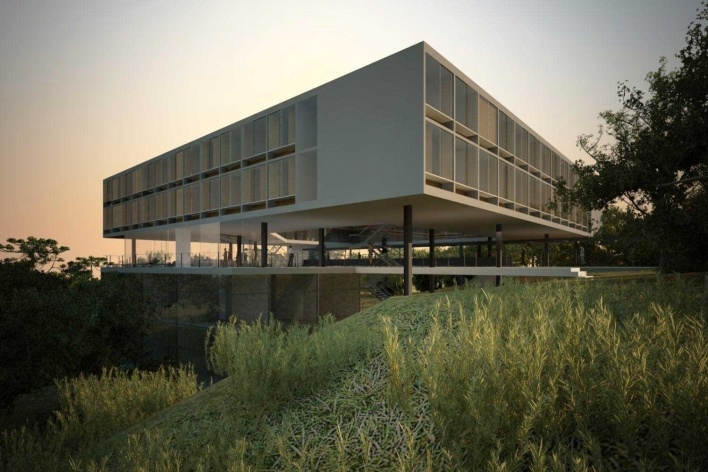 Alojamento em Campos do Jordão, vista geral, Campos do Jordão. MMBB Arquitetos, 2009<br />Modelo eletrônico Marcelo Yukio Nagai, Vito Macchione e Yuri Vital 