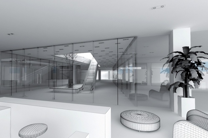 Vista interna - modelo sem renderização<br />Imagem dos autores do projeto 