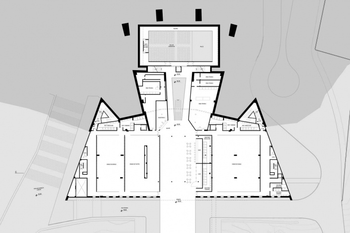 Complexo Teatro Castro Alves, planta -2, Salvador, 3º lugar concurso. César Shundi Iwamizu e equipe, 2010<br />Desenho escritório 