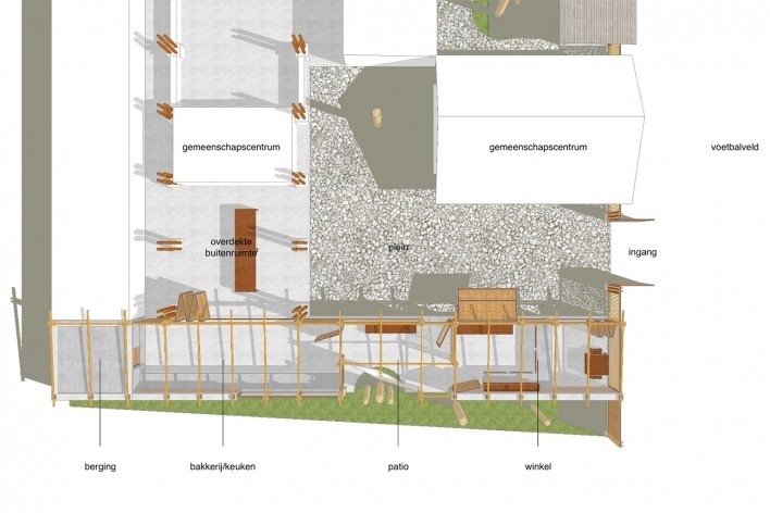 Centro comunitário Camburi, implantação, Ubatuba SP Brasil, 2018. CRU! Architects, Sven Mouton, Reintje Jacobs, Britt Christiaense e Jan Detavernier<br />Imagem divulgação  [CRU! Architects]