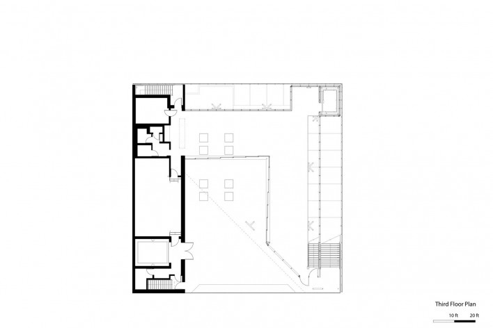 New Aspen Art Museum, Colorado, third floor plan. Shigeru Ban Architects