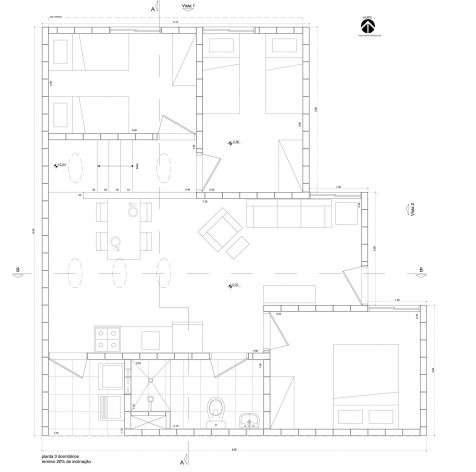 Planta com 3 dormitórios (terreno com 20% de inclinação).Concurso Habitação para Todos CDHU. Casas escalonadas - Menção honrosa.<br />Autores do projeto  [equipe premiada]