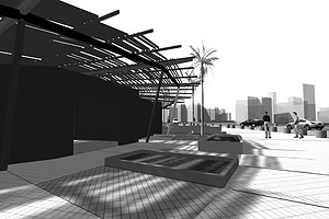 Vista área de exposições compartilhada com parte externa do edifício
  	  	 <br />Imagem do autor do projeto 