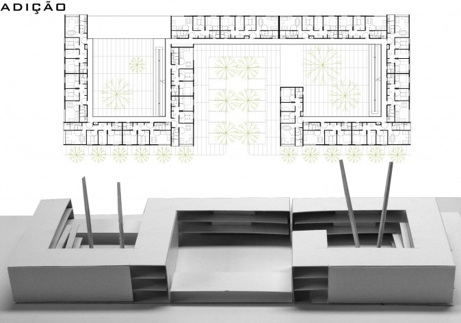 Módulos adicionados. Concurso Habitação para Todos - CDHU. Edifícios de 3 pavimentos - 1º Lugar.<br />Autores do projeto  [equipe vencedora]