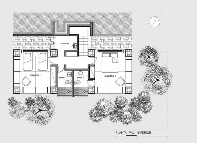 Pavimento Inferior. Residência Vianna Peres/ Ubatuba, SP – Arq. Fernando Vianna Peres