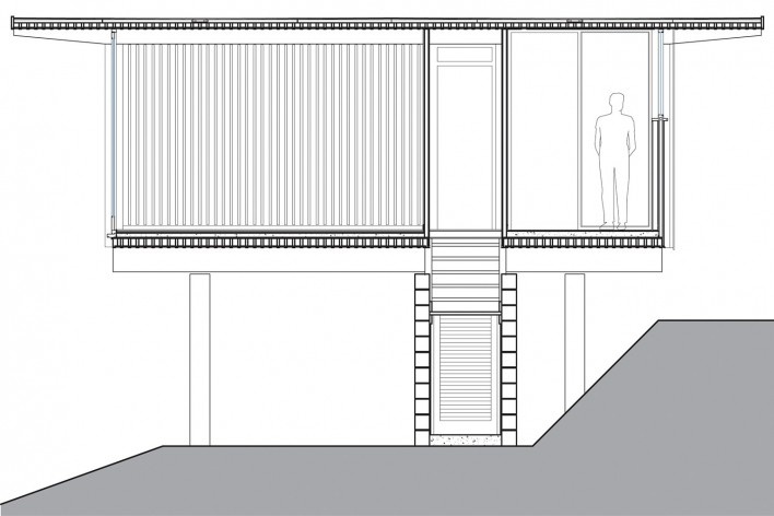 Vila Taguaí, corte transversal das casas 3 e 8, Carapicuiba SP, 2007-2010. Arquitetos Cristina Xavier (autora), Henrique Fina, Lucia Hashizume e João Xavier (colaboradores)