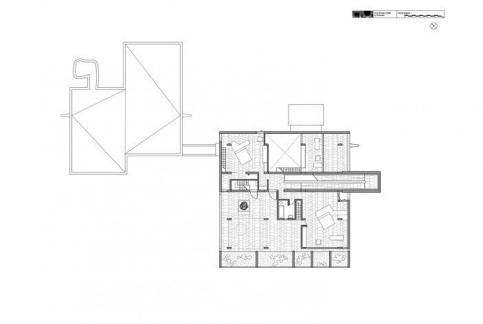 Casa Shodhan, planta segundo pavimento, Ahmedabad, Gujarat, Índia, 1951-56. Arquiteto Le Corbusier<br />Reprodução/reproducción  [website historiaenobres.net]
