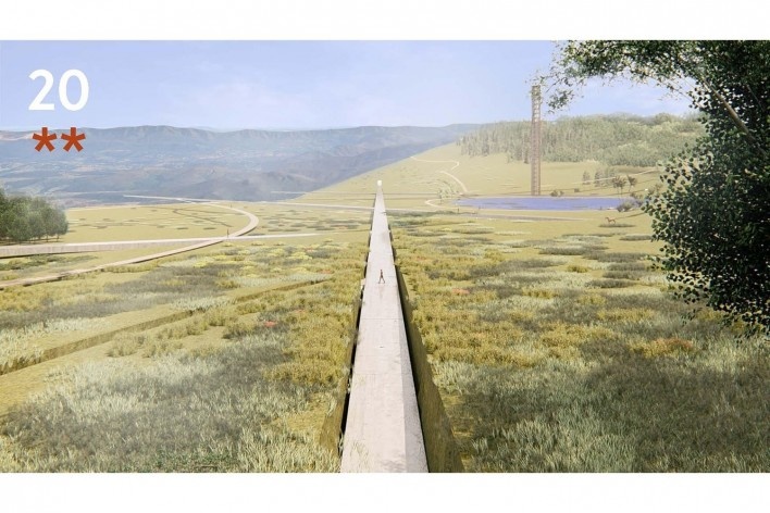 Projeto para a Mina Pau Branco, maquete eletrônica, Brumadinho MG. Arquitetos Lucas de Sousa, Mariana Alves Barbosa, Pedro Machado Meneghel, Renata Semin e Vitória Paulino<br />Acervo dos autores 