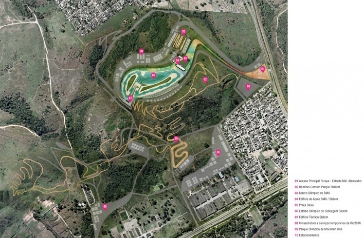 Parque Radical, implantação geral dos jogos, Parque Olímpico de Deodoro, Rio de Janeiro, RJ, Escritório Vigliecca & Associados<br />Imagem divulgação 