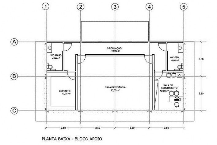 Planta bloco de apoio. Academia da Saúde. Recife, 2011<br />divulgação 