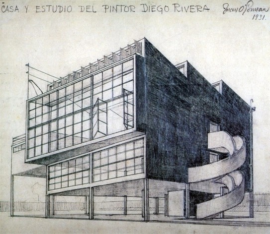 Casa-estúdio de Diego Rivera, Cidade do México, 1931. Desenho do arquiteto Juan O'Gorman
<br />Foto Victor Hugo Mori 