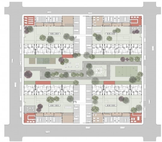 Planta da quadra. Concurso Habitação para Todos. CDHU. Edifícios de 6/7 pavimentos - 2º Lugar. <br />Autores do projeto  [equipe premiada]
