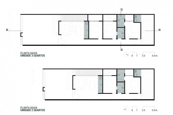 Casas + Edifício Misto MBV2, plantas, Sobral CE Brasil, 2020. Arquitetos Bruno Braga, Bruno Perdigão, Igor Ribeiro e Luiz Cattony / Rede Arquitetos<br />Imagem divulgação  [Rede Arquitetos]