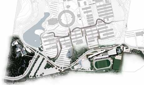 Plano diretor do conjunto e suas relações espaciais com o Campus<br />Imagem dos autores do projeto 