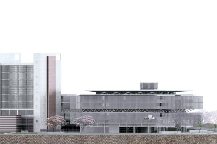 Centro de Referência em Empreendedorismo do Sebrae-MG, fachada Av. Barão Homem de Melo, 3º lugar. Arquiteto Enrique Hugo Brena, 2008<br />Desenho escritório 