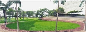 Jardim de estar (localizado atrás da tela e do palco)<br />Imagem dos autores do projeto 