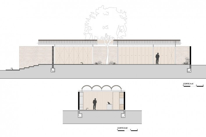 Casa Intermedia, cortes AA e BB, Assunção, Paraguai, 2021. Arquitetos Horacio Cherniavsky, Viviana Pozzoli, Gabriela Ocampos, Franco Pinazzo e Rolph Vuyk (autores) / Equipo de Arquitectura<br />Imagem divulgação/divulgación  [Equipo de Arquitectura]