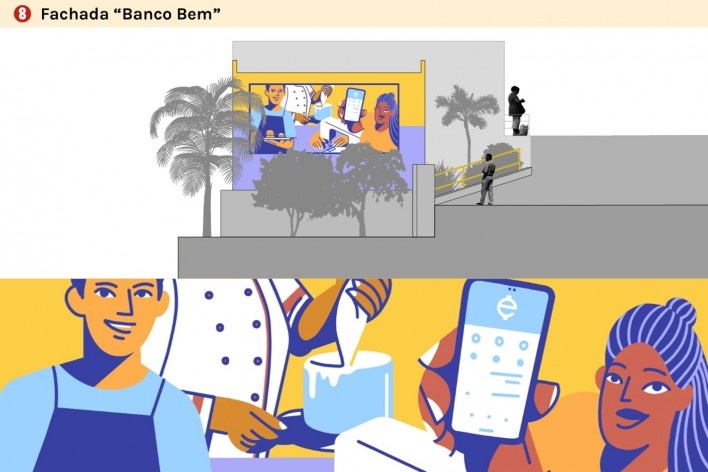 Rota do São Benedito, fachada do Banco Bem, Vitória ES. Arquitetos Juliana Lisboa e Renato Pontello / Cidade Quintal<br />Imagem divulgação  [Acervo Cidade Quintal]