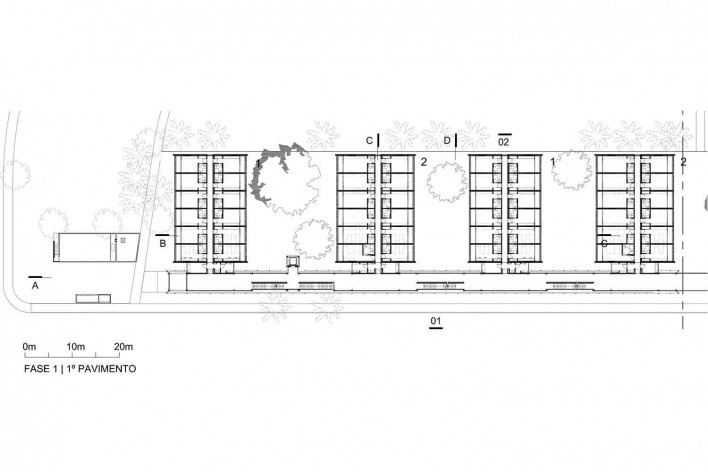 Dormitórios e alojamentos para professores e estudantes, primeiro pavimento (fase 1), Miraflores, Panamá, 2014. Sic Arquitetura<br />Imagem divulgação 