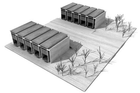 Perspectiva da implantação das geminadas<br />Imagem dos autores do projeto 