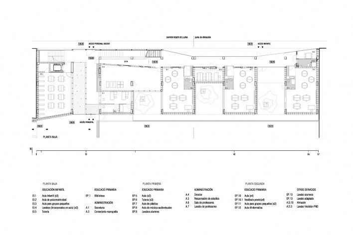 CEIP Ferrer i Guardia, planta pavimento térreo, Granollers. Arq. Jordi Badia, 2006<br />Studio BAAS 