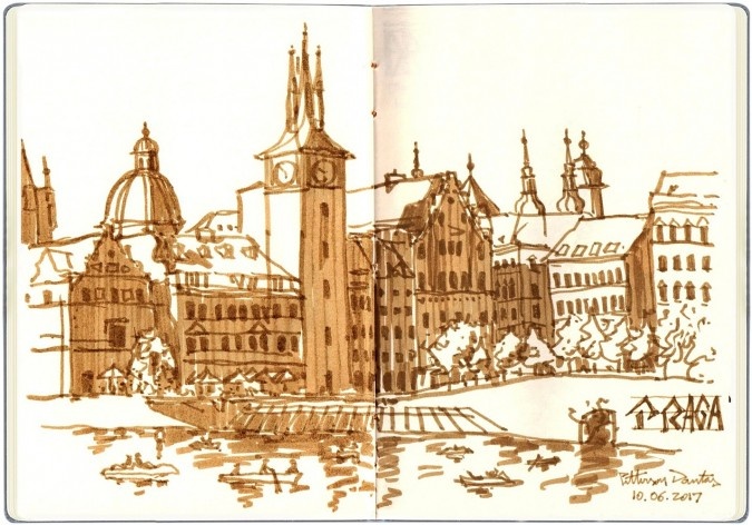 Ponte Carlo IV, Praga, República Tcheca<br />Desenho de Petterson Dantas 