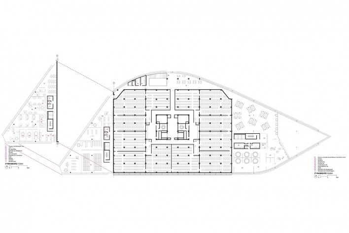 Concurso Anexo da Biblioteca Nacional, planta pavimento 3, Rio de Janeiro, 1º lugar, arquiteto Hector Ernesto Vigliecca Gani<br />Imagem divulgação 