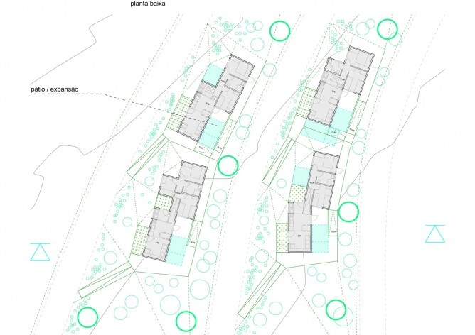 Planta baixa. Concurso Habitação para Todos. CDHU. Casas escalonadas - 2º Lugar.<br />Autores do projeto  [equipe premiada]