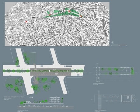 Trechos mantidos do Minhocão e exemplo de ocupação da bandeja superior<br />Imagem do autor do projeto 