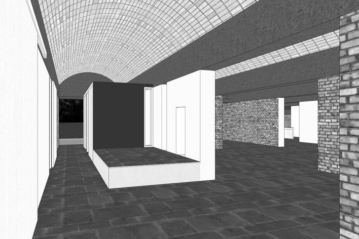 Casa Sarabhai, vista interna do edifício, Shadibag, Ahmedabad, India, 1952-55. Arquiteto Le Corbusier<br />Modelo tridimensional Matheus Bragagnolo / Imagem Edson Mahfuz 