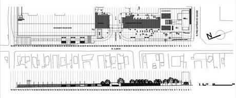 Implantação e elevação geral – vista da Rua Albion<br />Imagem do autor do projeto 