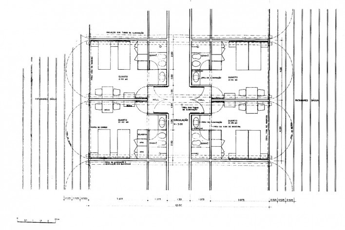 Hotel em Paquetá, planta do apartamento tipo. Sérgio Bernardes [Acervo do Projeto memória da Bernardes Arquitetura]