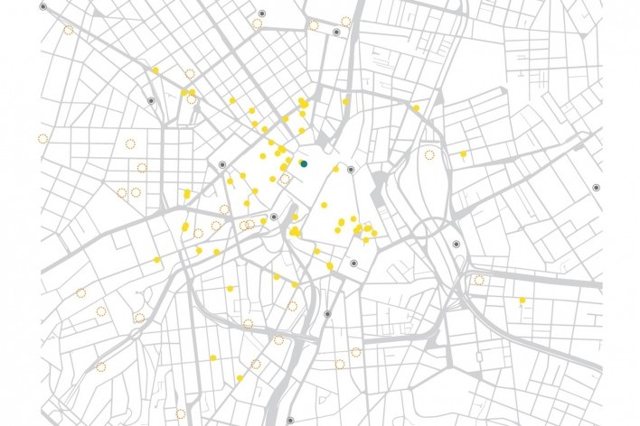 Reabilitação de edifício para habitação popular, mapeamento dos edifícios vazios. Debora Portugheis, Gabriela Xavier, Gustavo Ramos e Mariana Souto, FAU USP<br />3º lugar 