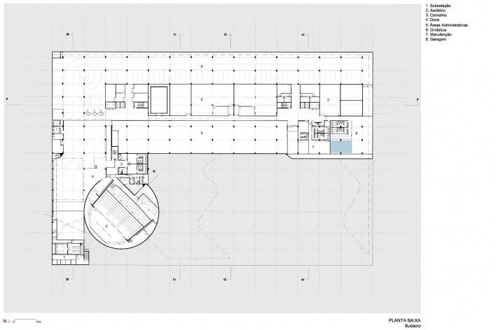 FHE – Fundação Habitacional do Exército, planta do subsolo. Escritório MGS – Macedo, Gomes & Sobreira<br />Desenho dos autores 