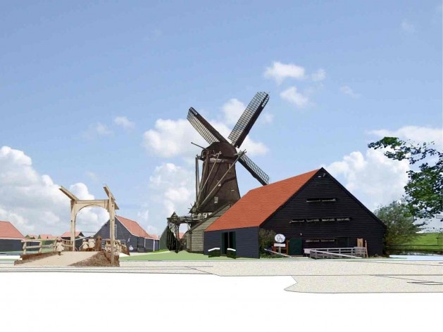 Nova entrada de Zaanse Schans em Schipperplein (com moinho)<br />Foto divulgação  [SteenhuisMeurs BV]