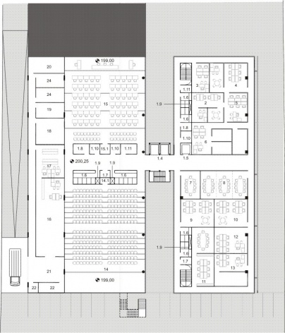 Planta nível 200.25<br />Desenho do escritório 