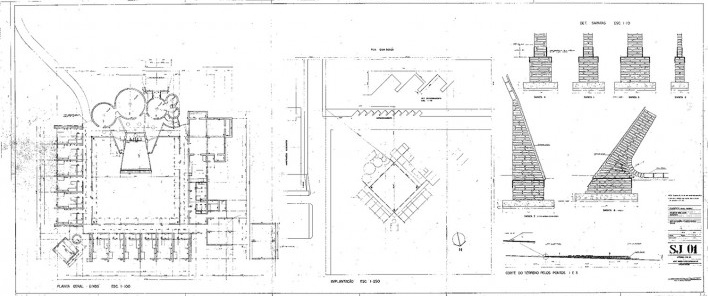 Residência dos Padres Claretianos, desenhos do projeto executivo, Batatais SP Brasil, 1984. Arquitetos Affonso Risi e José Mario Nogueira<br />Imagem divulgação  [Acervo FAU USP]
