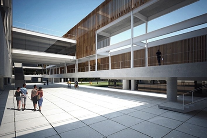 Concurso de Propostas Arquitetônicas para o futuro SESC Guarulhos, 10º lugar. Núcleo de Arquitetura + GrupoSP<br />Desenho dos autores 