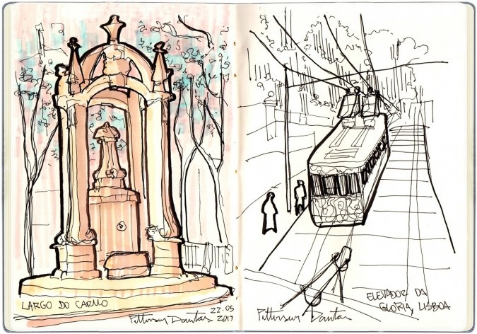 Largo do Carmo e Elevador da Glória, Lisboa, Portugal<br />Desenho de Petterson Dantas 