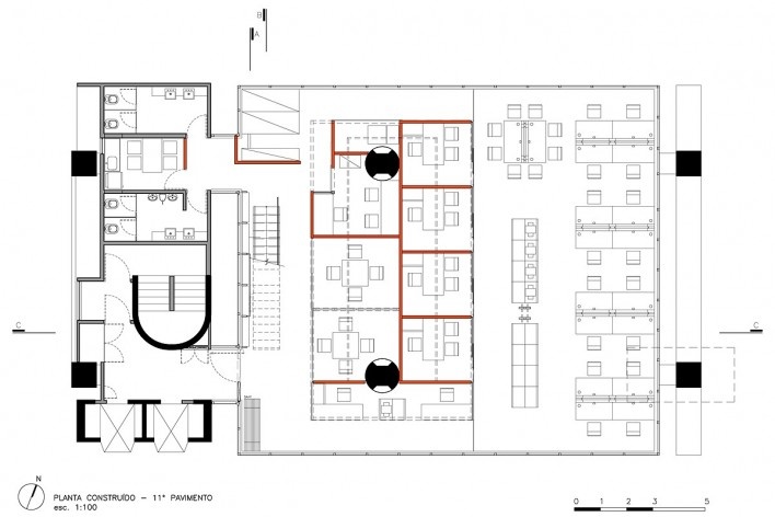 Escritório Guedes Nunes Oliveira Roquim Advogados Associados, planta 11º andar, 2009. Piratininga Arquitetos Associados