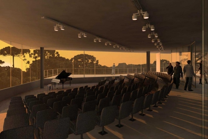 Alojamento em Campos do Jordão, auditório, Campos do Jordão. MMBB Arquitetos, 2009<br />Modelo eletrônico Marcelo Yukio Nagai, Vito Macchione e Yuri Vital 