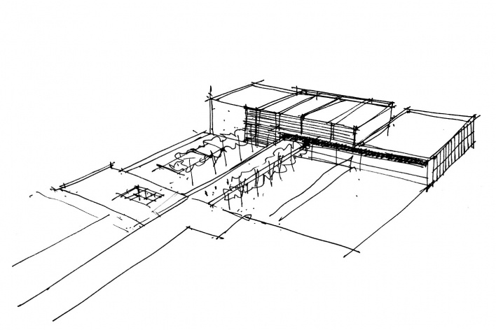 Concurso de Propostas Arquitetônicas para o futuro SESC Guarulhos, croquis, 4º lugar. Escritório Libeskind Llovet Arquitetos<br />Desenho do escritório 