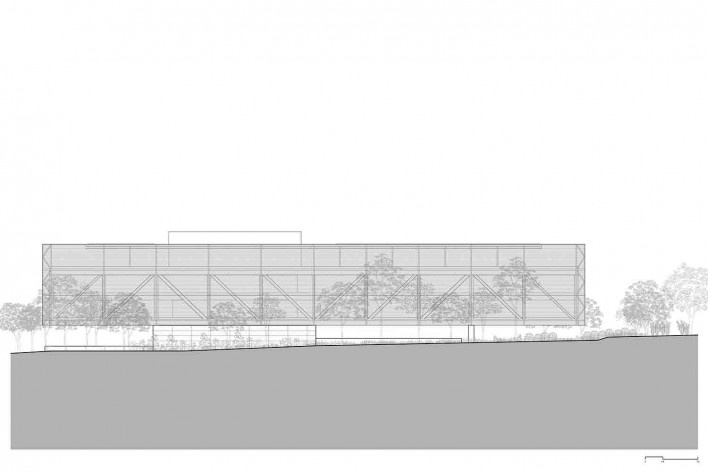 Nova sede da Confederação Nacional de Municípios – CNM, elevação, Brasília DF, 2016. Arquitetos Luís Eduardo Loiola e Maria Cristina Motta / Mira Arquitetos<br />Desenho divulgação 