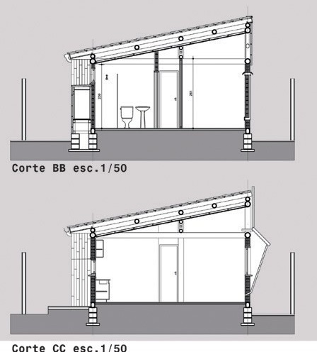 Cortes transversais da unidade residencial<br />Imagem do autor do projeto 