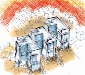Croqui edificações propostas<br />Imagem do autor do projeto 