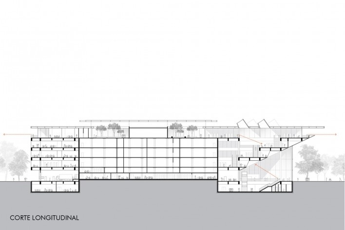 Concurso Anexo da Biblioteca Nacional, corte longitudinal, Rio de Janeiro, 3º lugar, arquiteto Renato Dal Pian<br />Imagem divulgação 